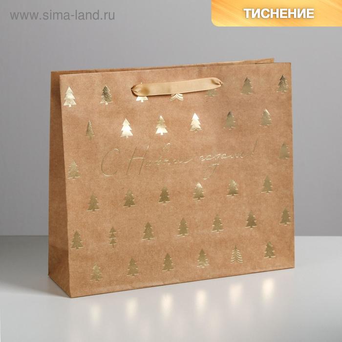 

Пакет крафтовый горизонтальный «Ёлочки», M 30 × 26 × 9 см