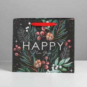 

Пакет крафтовый горизонтальный Happy New Year, ML 27 × 23 × 11.5 см
