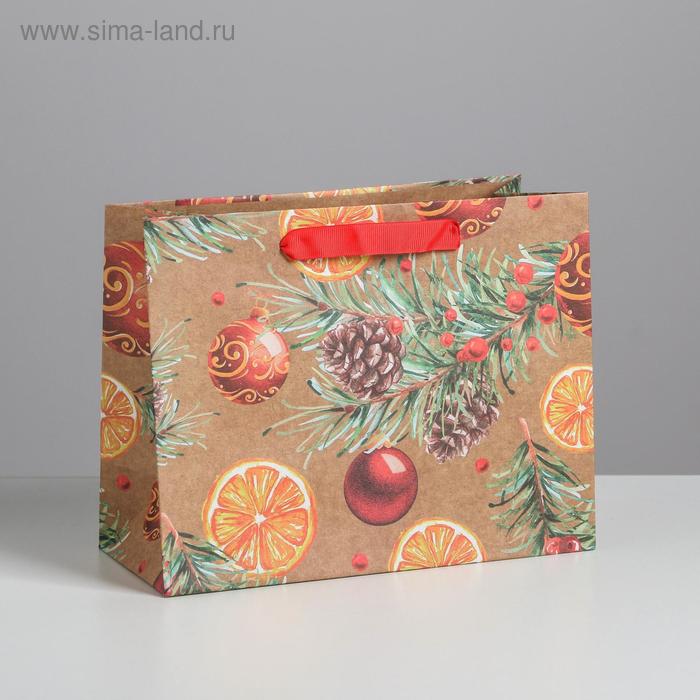 Пакет крафтовый горизонтальный «Новогодние шарики», MS 23 × 18 × 10 см пакет крафтовый горизонтальный с днем рождения ms 23 × 18 × 10 см
