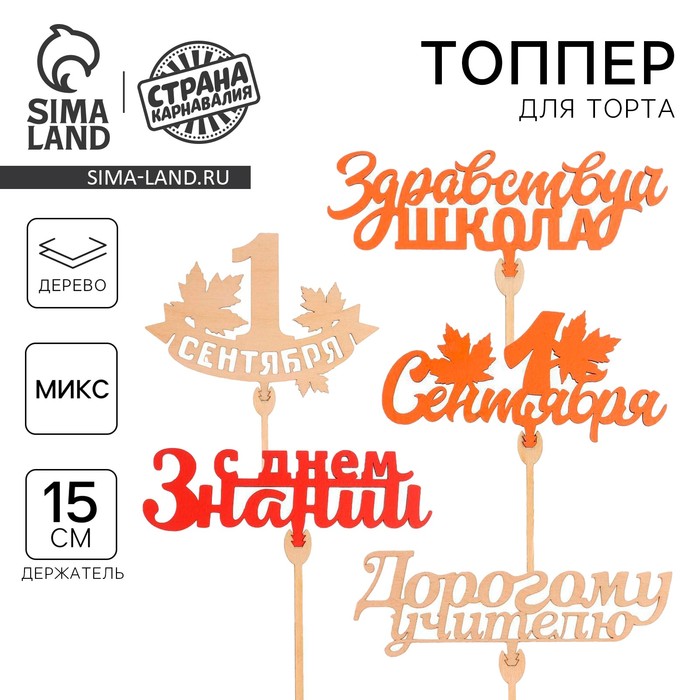 

Топпер для торта «1 сентября», деревянный, МИКС