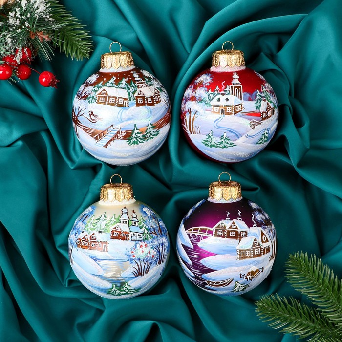фото Набор из 4-х ёлочных шаров 100 мм «зимний сон»