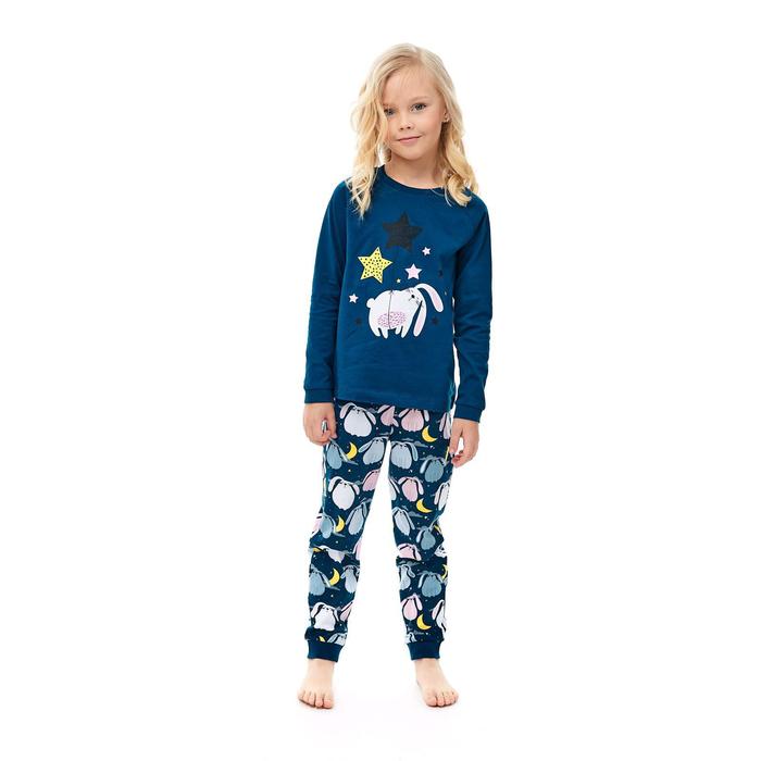 Пижама для девочки, рост 134 см, цвет синий, тёмно-синий