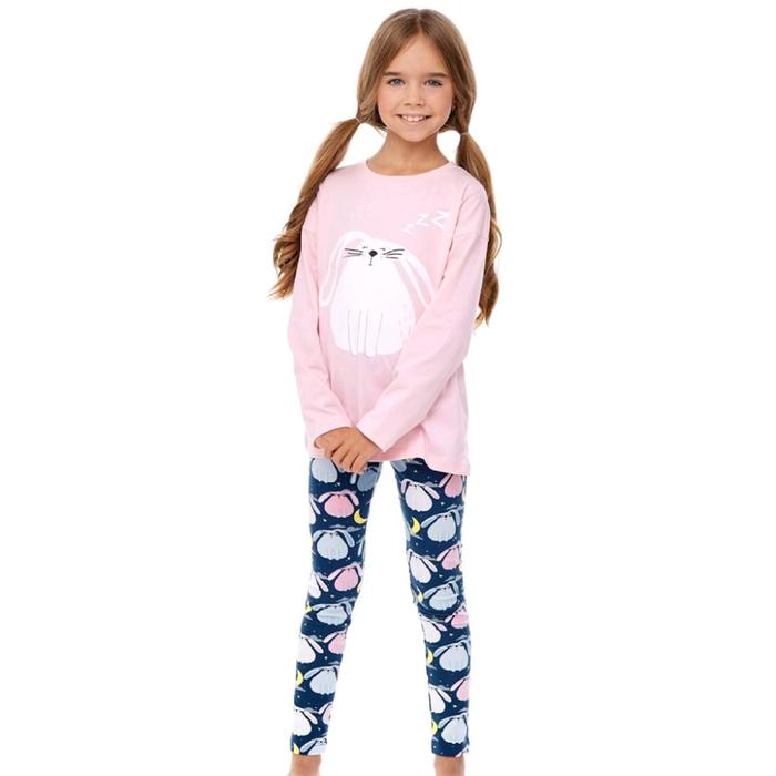 Пижама для девочки, рост 128 см, цвет розовый, тёмно-синий