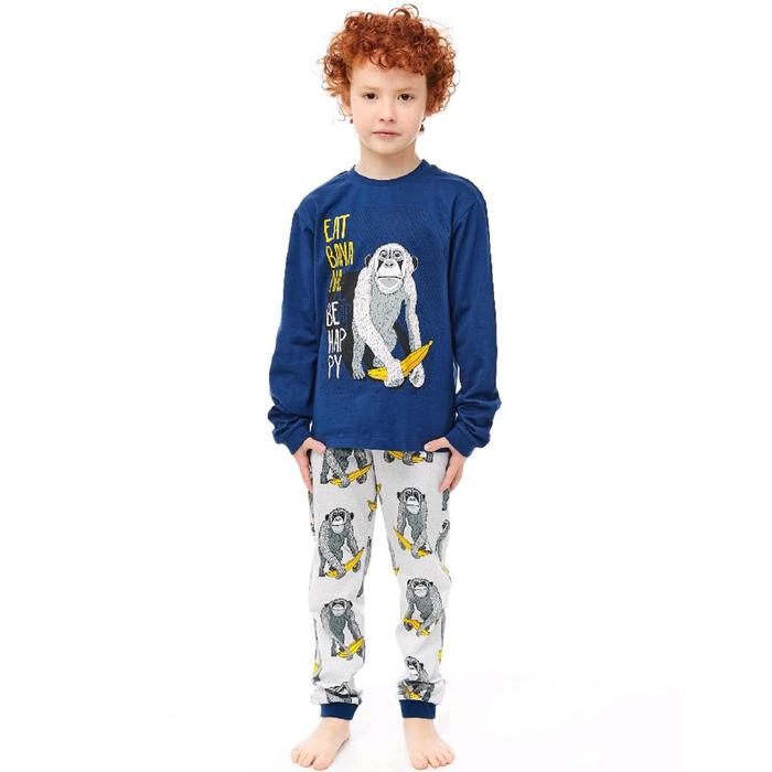 Пижама для мальчика, рост 122 см, цвет синий, серый