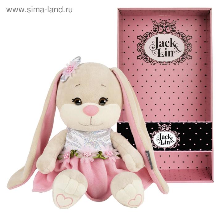 фото Мягкая игрушка «зайка lin» в розовом платьице с цветами, 20 см jack&lin