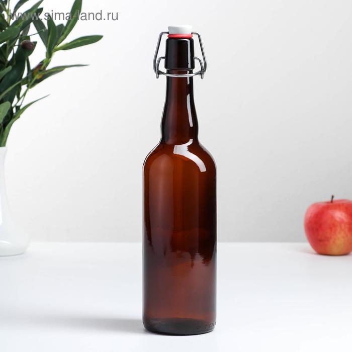 фото Бутылка бугельная с пробкой, 750 мл, цвет коричневый