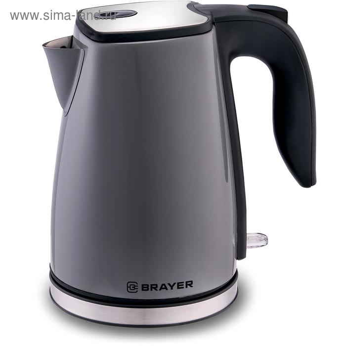 фото Чайник электрический brayer br1042gy, металл, 1.7 л, 2200 вт, автоотключение, серый