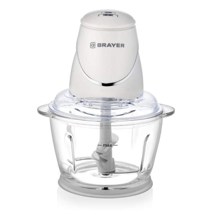 Измельчитель BRAYER BR1403, стекло, 500 Вт, 1 л, белый техника для дома brayer чоппер измельчитель br1403