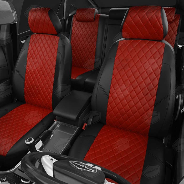 фото Авточехлы для ford kuga 2 с 2012-2016 г., джип, перфорация, экокожа, цвет красный, чёрный автолидер №1