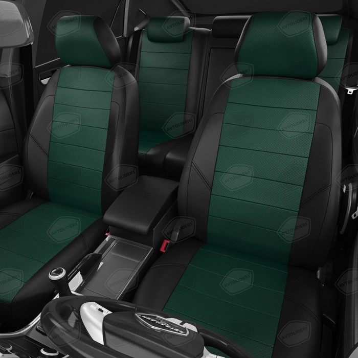 

Авточехлы для Nissan X-trail T31 с 2007-2014 г., джип, с перфорацией, экокожа, цвет зелёный, чёрный