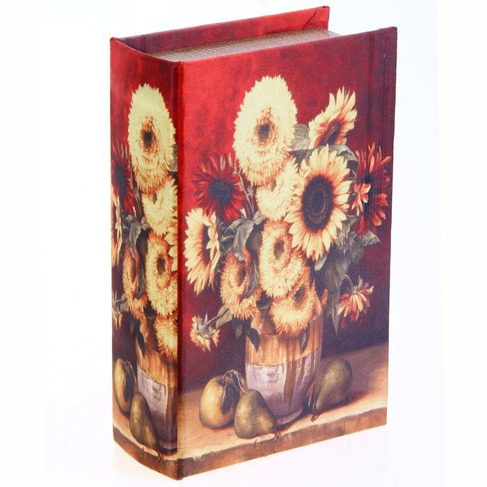 Шкатулка-книга "Натюрморт с подсолнухами", обтянута шёлком