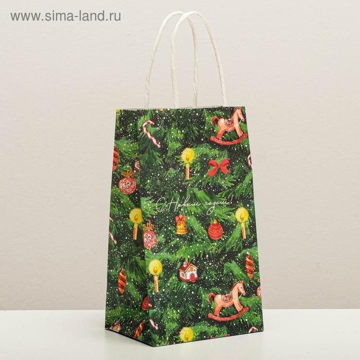 Пакет подарочный крафтовый «Новогодняя ёлочка», 12 × 21 × 9 см