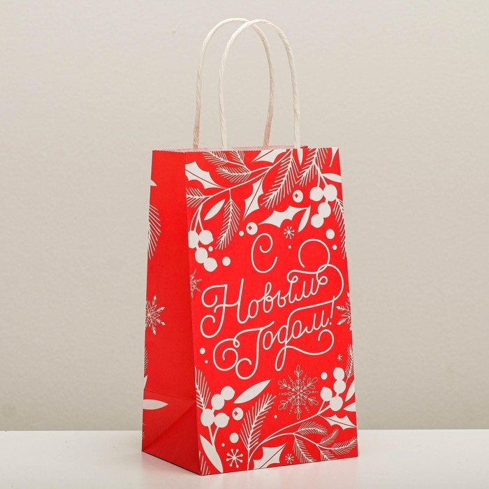 пакет подарочный с новым годом 32x26 см цвет разноцветный Пакет подарочный крафтовый «С Новым годом!», 12 × 21 × 9 см