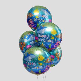 

Шар фольгированный 18" «С днём рождения!», подводный мир, набор 5 шт.