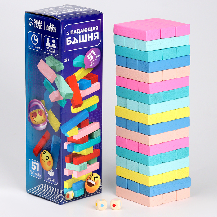 

Игра настольная «Падающая башня цветная» 51 шт, 28,5х8,5х8 см
