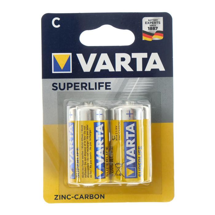 Батарейка солевая Varta SuperLife, C, R14-2BL, 1.5В, блистер, 2 шт. батарейка varta superlife 9v бл 1