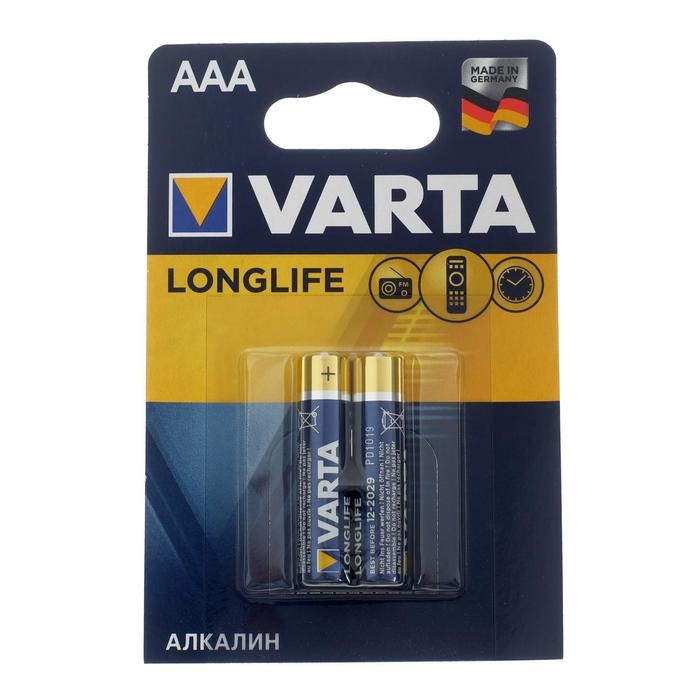 Батарейка алкалиновая Varta LongLife, AAA, LR03-2BL, 1.5В, блистер, 2 шт. батарейка алкалиновая varta longlife max power d lr20 2bl 1 5в блистер 2 шт