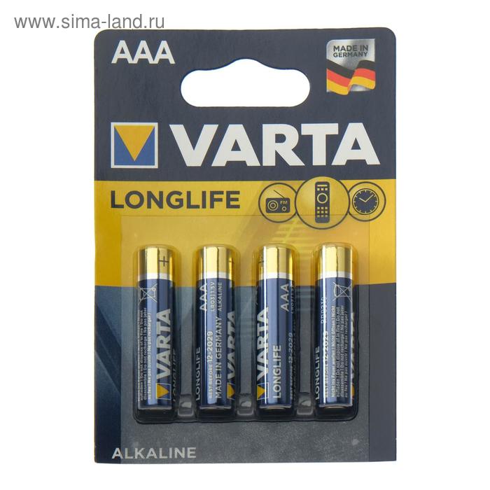 Батарейка алкалиновая Varta LongLife, AAA, LR03-4BL, 1.5В, блистер, 4 шт. батарейка алкалиновая varta longlife max power d lr20 2bl 1 5в блистер 2 шт