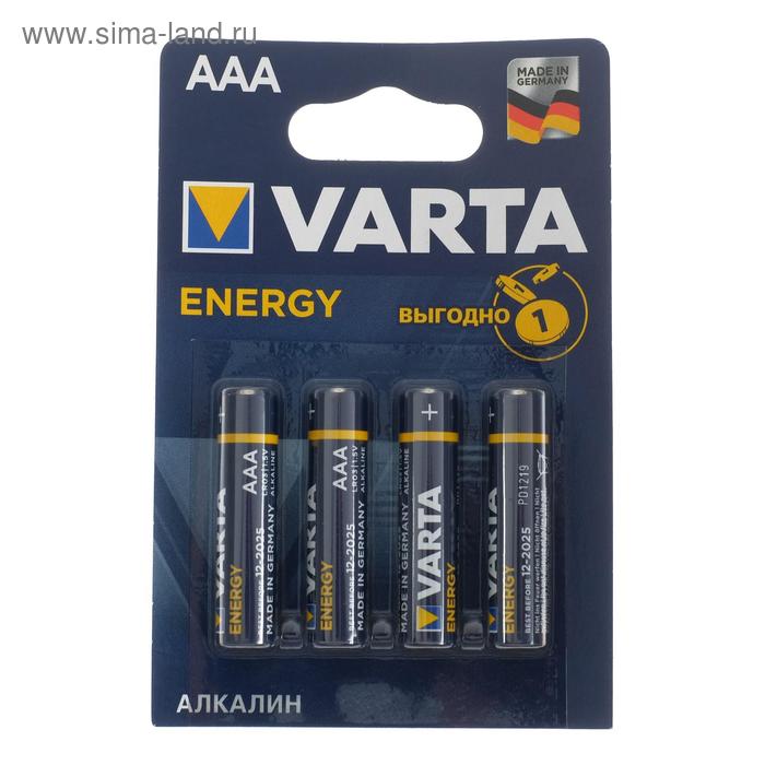 Батарейка алкалиновая Varta Energy, AAA, LR03-4BL, 1.5В, блистер, 4 шт. батарейка алкалиновая varta energy aa lr6 4bl 1 5в блистер 4 шт