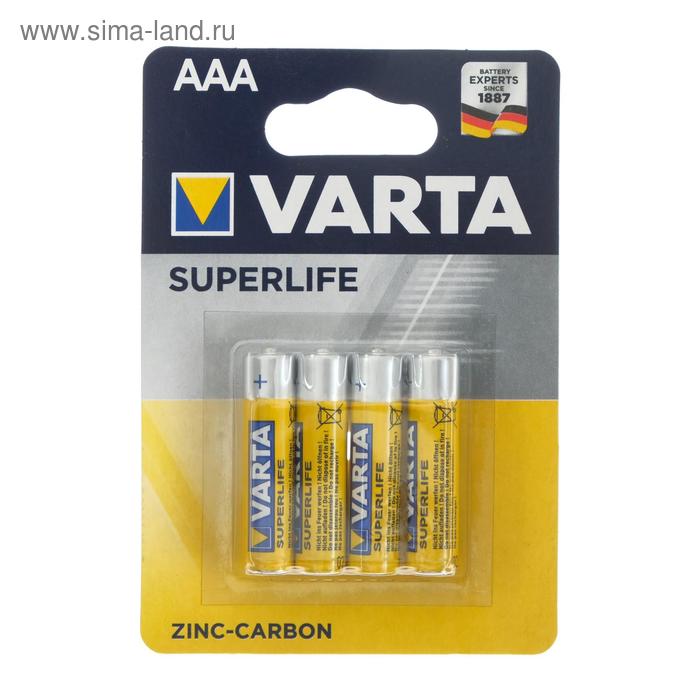 Батарейка солевая Varta SuperLife, AAA, R03-4BL, 1.5В, блистер, 4 шт. батарейка солевая varta superlife 3r12 1s 4 5в спайка 1 шт