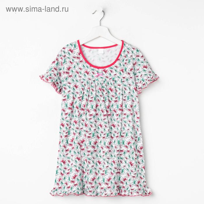 Сорочка для девочки, цвет малиновый, принт бантики, рост 122 см (7 лет)