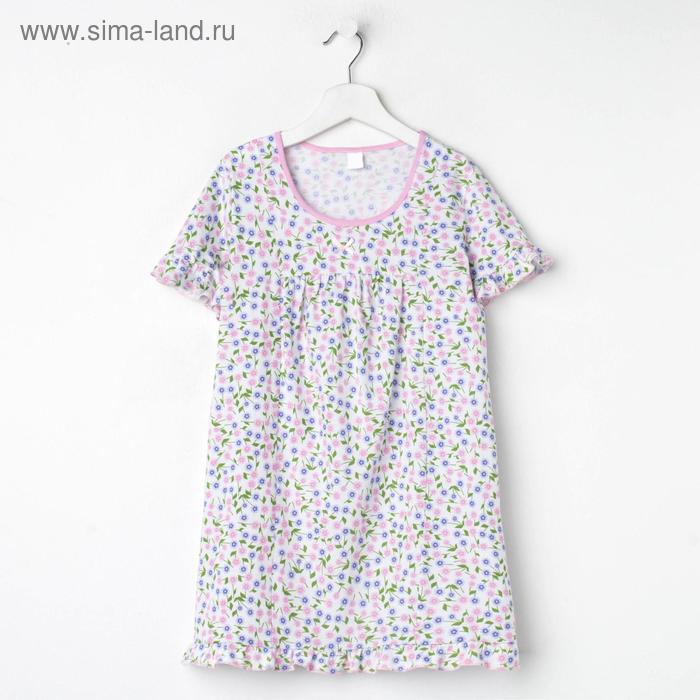 Сорочка для девочки, цвет светло-розовый, принт цветы, рост 122 см (7 лет)