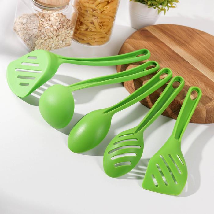 Набор кухонных принадлежностей Доляна «Точки», 5 предметов, цвет зеленый