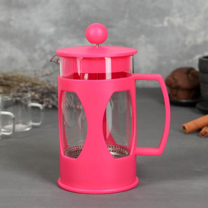 Чайник заварочный френч - пресс Доляна «Оливер», 600 мл, стекло, цвет розовый фуксия френч пресс стеклянный доляна оливер 600 мл цвет бирюзовый