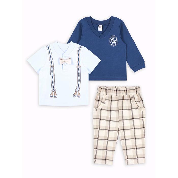 фото Костюм из футболки-поло, джемпера и брюк «маленький джентльмен», рост 98 см, цвет бежево-син веселый малыш