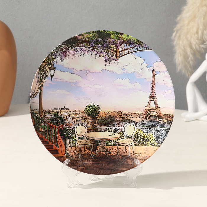 Тарелка декоративная Париж, с рисунком на холсте, D = 20 см