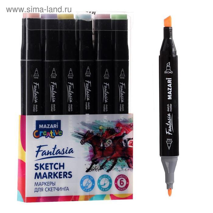 Набор художественных маркеров Mazari Fantasia, Pastel colors (пастельные цвета), 6 цветов набор маркеров posca pc 1m пастельные цвета 6 шт