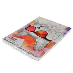 

Скетчбук А4, 60 листов на гребне "Модный кот", твёрдая обложка, матовая ламинация, блок офсет 100 г/м2