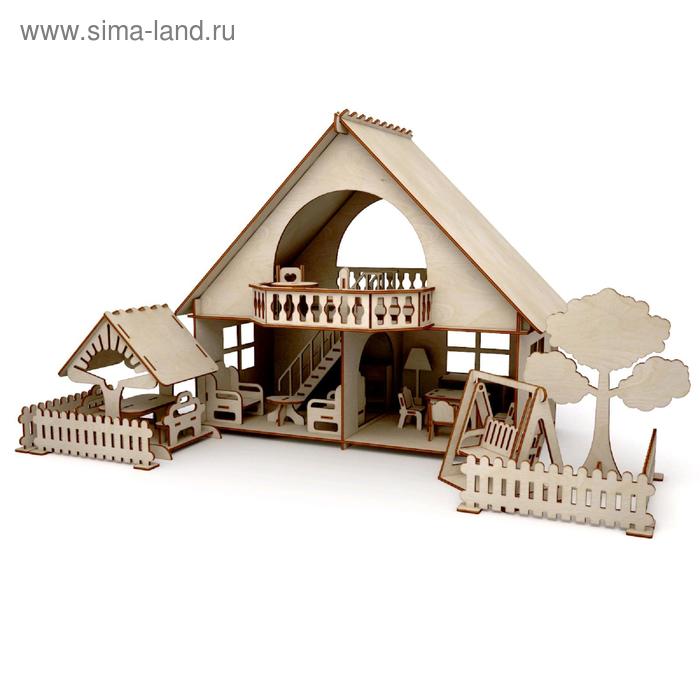 Конструктор-кукольный домик «Летний дом с беседкой и качелями» из дерева