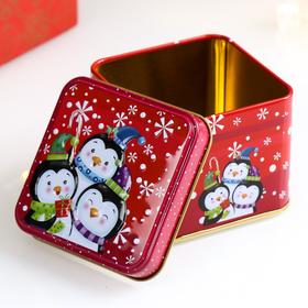 

Шкатулка металл новогодняя квадрат "Новогодние пингвины" 6,4х7,5х7,5 см