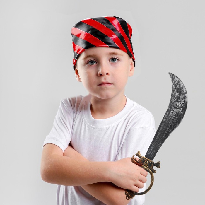 фото Набор пирата сабля, бандана в чёрно-красную полоску с черепом, р-р: 50×50 см страна карнавалия