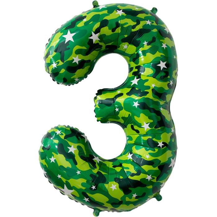 Шар фольгированный 34 «Цифра 3», камуфляж шар фольгированный 34 цифра 5 пончик