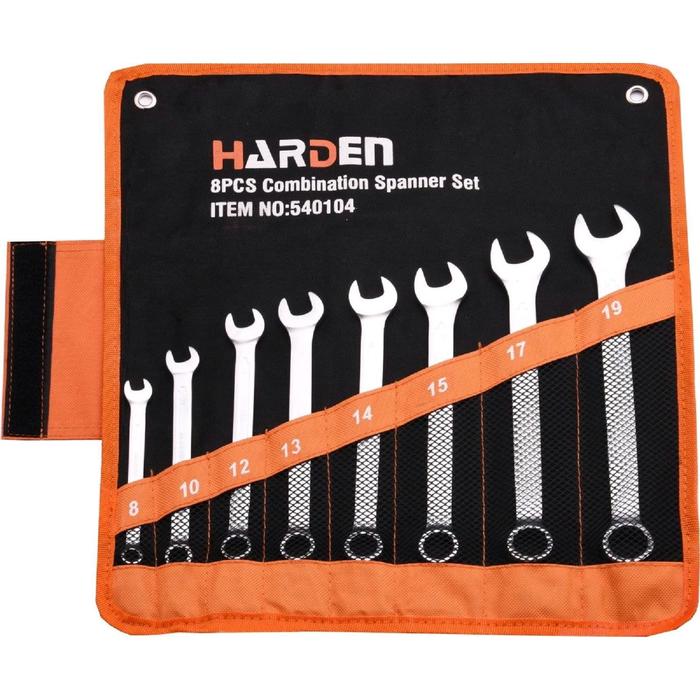 Набор ключей комбинированных гаечных HARDEN 540104, CRV, 8 штук набор комбинированных гаечных ключей stayer hercules 27085 h8 z01 8 19 мм 8 штук