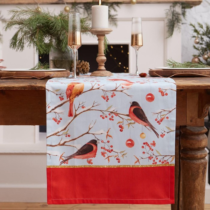 

Дорожка на стол новогодняя "Winter birds" 40*147 см, 100% хл, саржа 190гр/м2