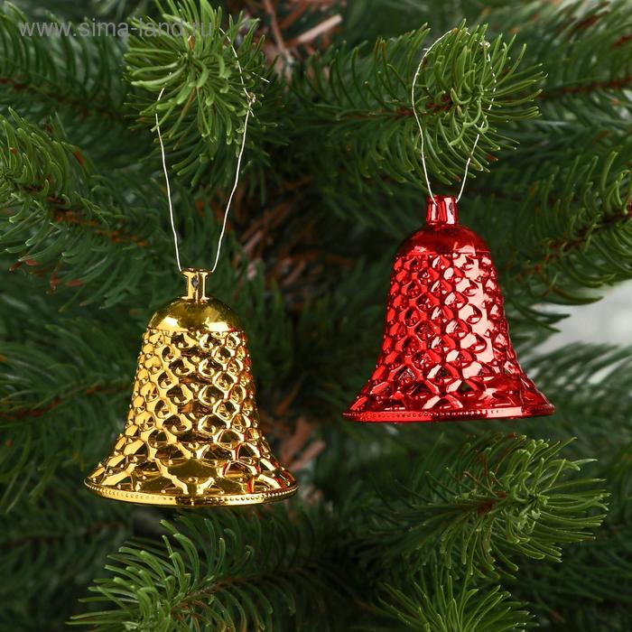 фото Украшение ёлочное "колокольчики ребристые" (набор 6 шт) 4,5х4 см, красный, золото зимнее волшебство
