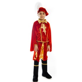 Карнавальный костюм "Принц", 4 предмета: берет, плащ, камзол, штаны с сапогами. Рост 134 см