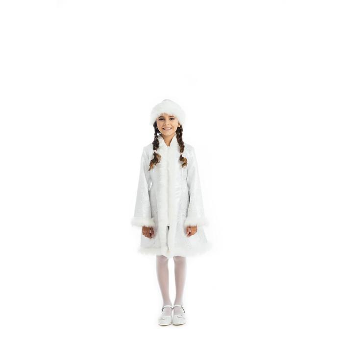 фото Детский карнавальный костюм «снегурочка», парча белая, шуба, шапка, р. 34, рост 134 см карнавалия чудес
