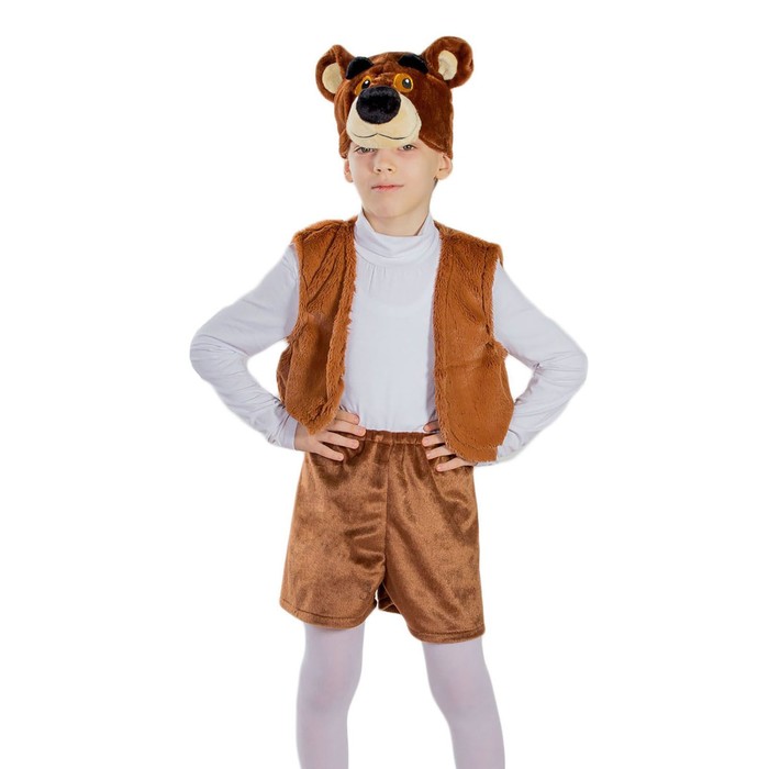 цена Карнавальный костюм «Бурый медвежонок», маска-шапочка, жилет, шорты, рост 122-128 см