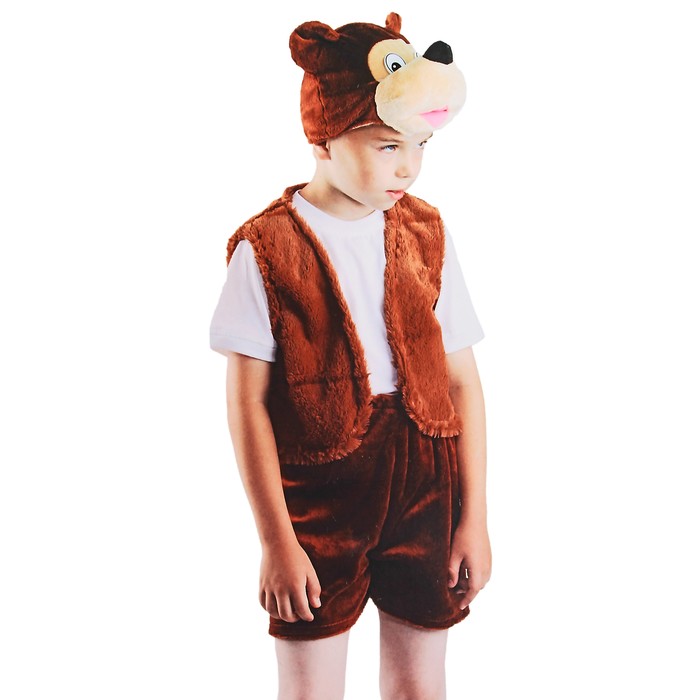 карнавальный костюм бурый медвежонок маска шапочка жилет шорты рост 122 128 см Карнавальный костюм «Бурый медвежонок», жилет, шорты, маска-шапочка, р. 30-32, рост 122 см