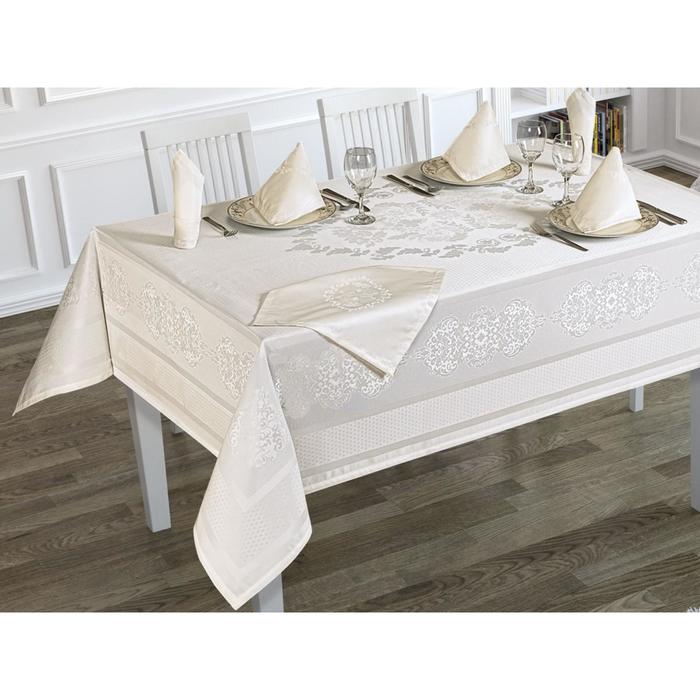 фото Скатерть caramel, размер 160 х 220 см, салфетки 35 x 35 см, цвет кремовый karna