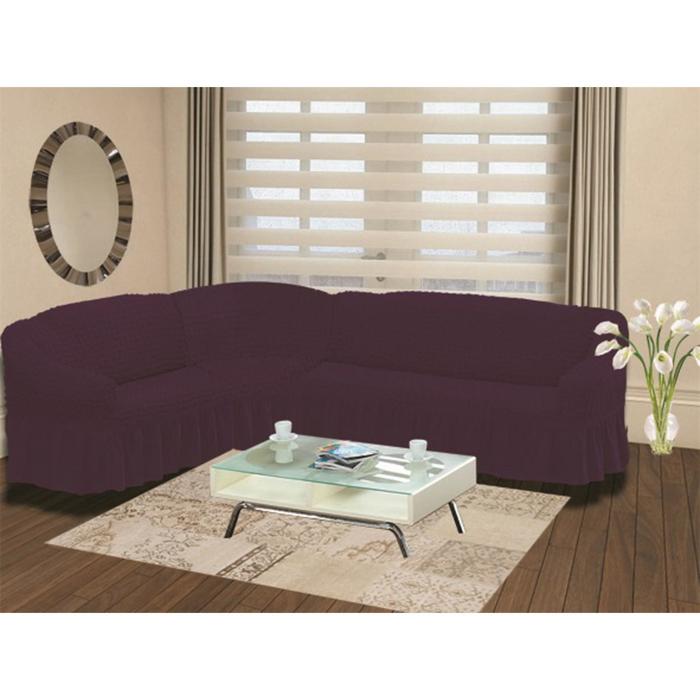 фото Чехол на диван bulsan угловой левосторонний, цвет фиолетовый karna
