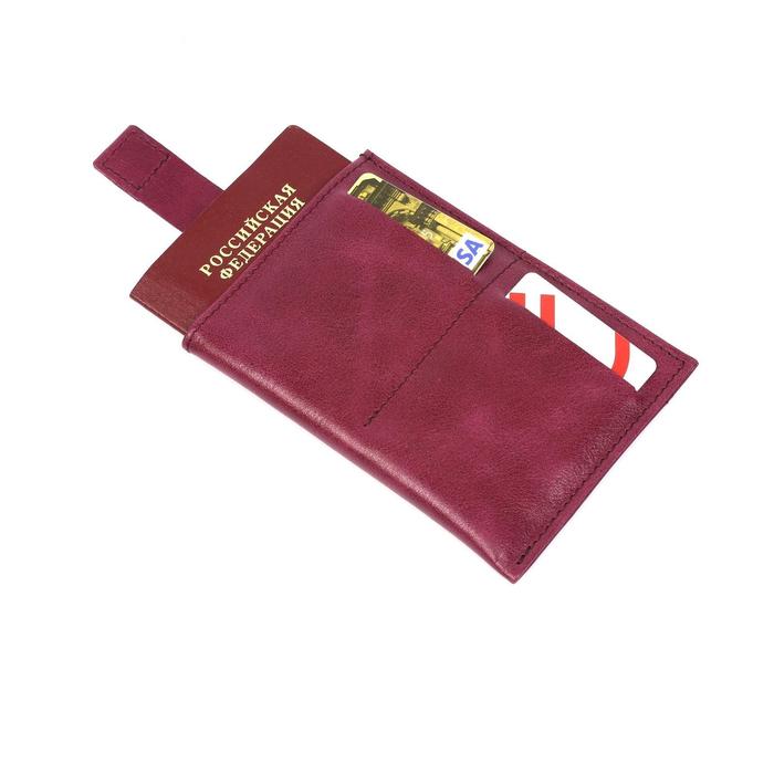 Обложка-футляр для паспорта, 2 кармана для карт, 1 для денег, рубин крек