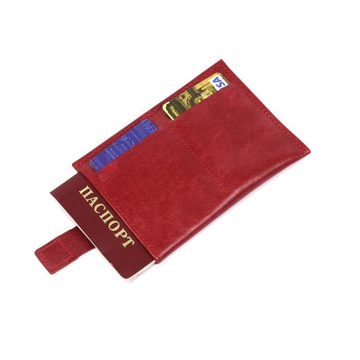 Обложка-футляр для паспорта, 2 кармана для карт, 1 для денег, бордо крек