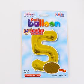 

Шар фольгированный 34" цифра "5" золото