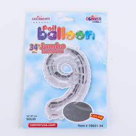 

Шар фольгированный 34" цифра "9" серебро