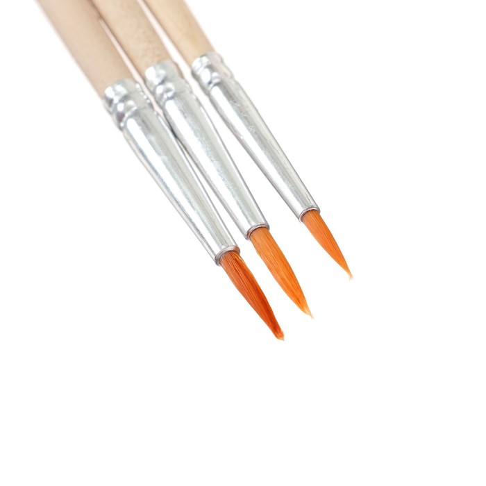 Набор кистей синтетика круглые 3 штуки (№1,3,4) с деревянными ручками в пакете